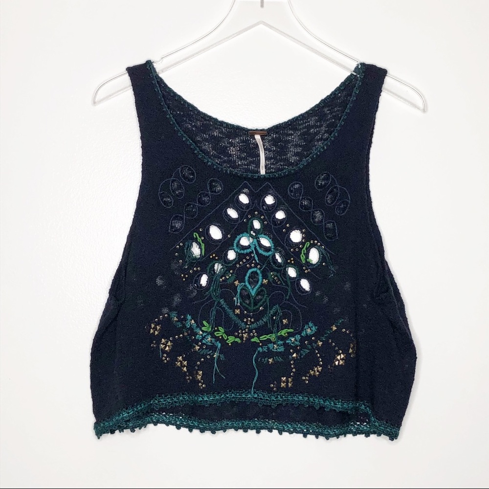 Free People | Boho Blue Knit Tank Top Size XS